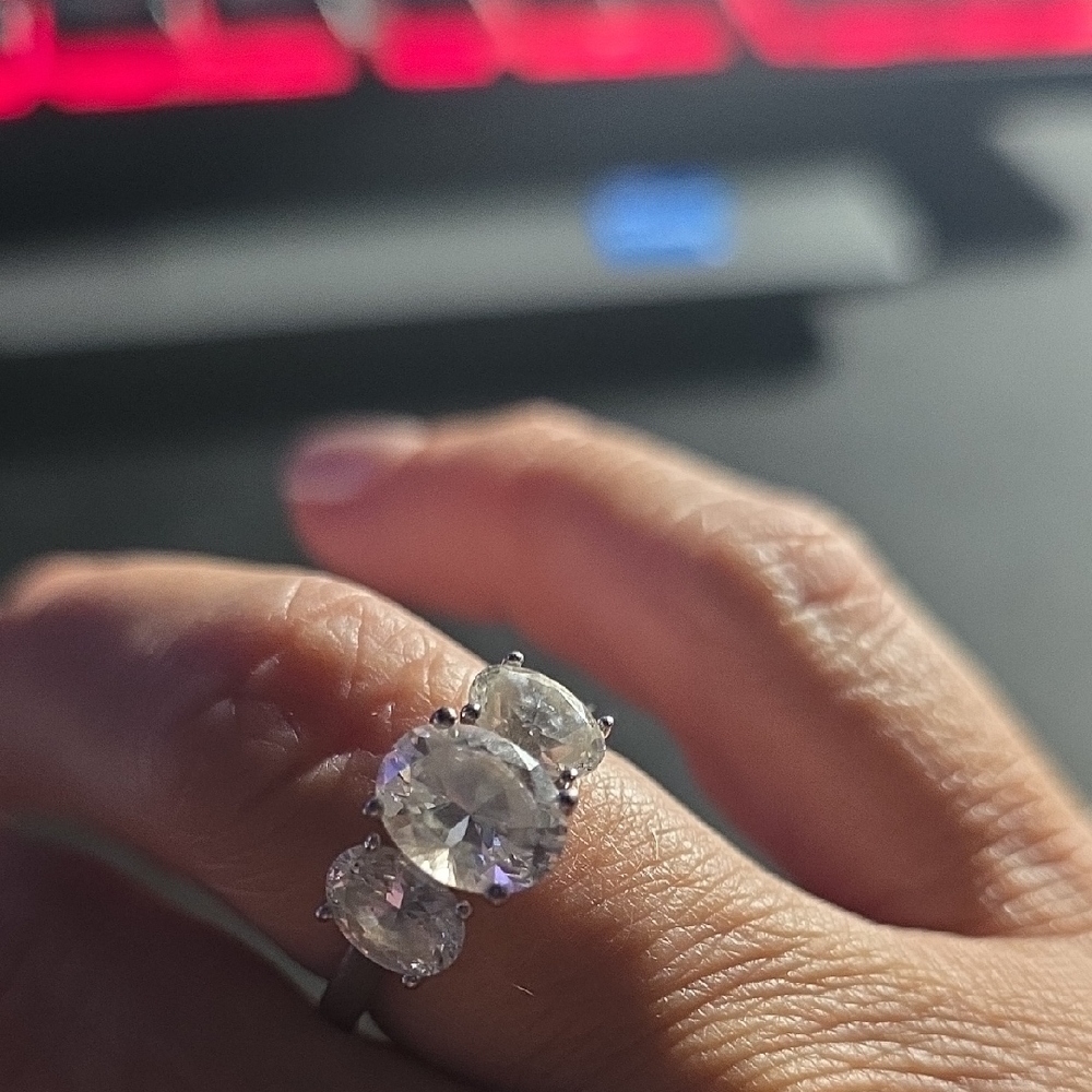 Elegant Silver Triple Stone Ring